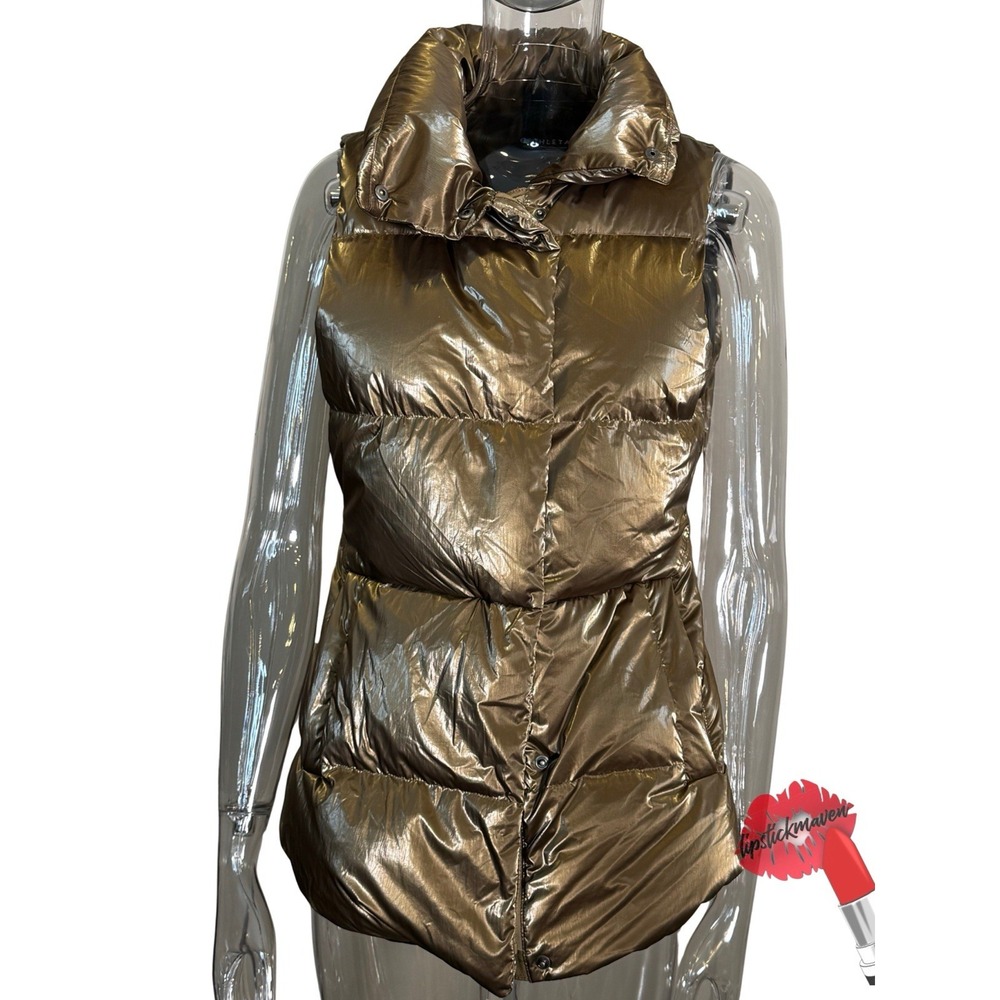 Athleta Puffer Vest Women‎ Small Tall Gold Bronze Metallic Athletic Athleisure
